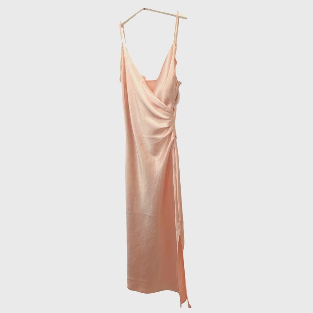 DOUBLE ZERO soft pink satin look double breast slit sexy maxi dress